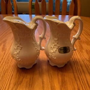 Vintage White Porcelain Pitcher Salt and Pepper Set